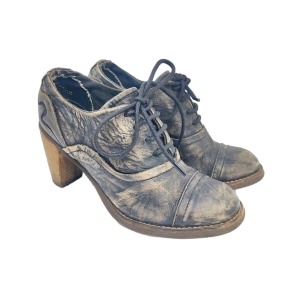 Feud britannia 'Learner' Lace Up Leather Ankle Booties w/ Stacked Heels Sz 6